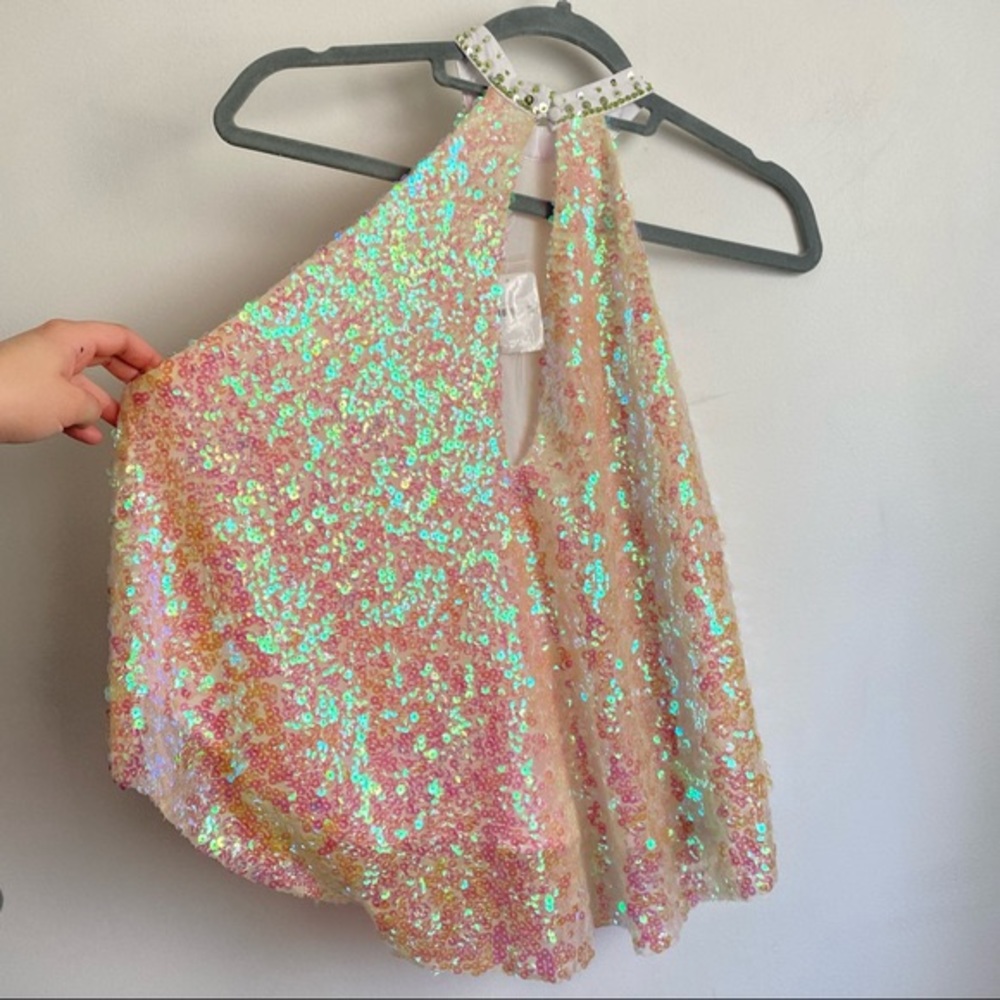Free People Iridescent White Sequins Halter Tank